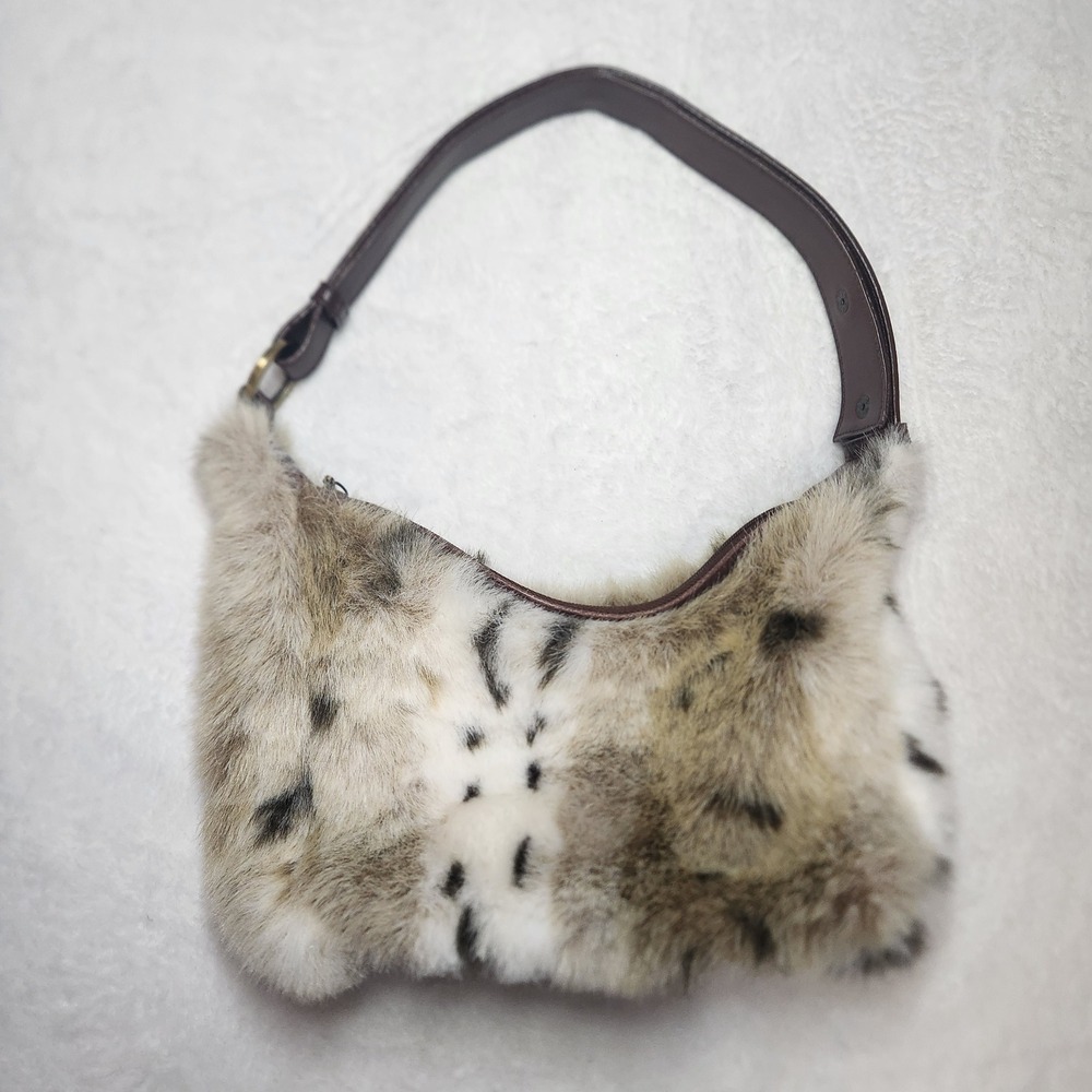 Vintage Bueno Y2K Faux Fur Animal Print Shoulder Bag Mob Wife Indie Boho Zipper